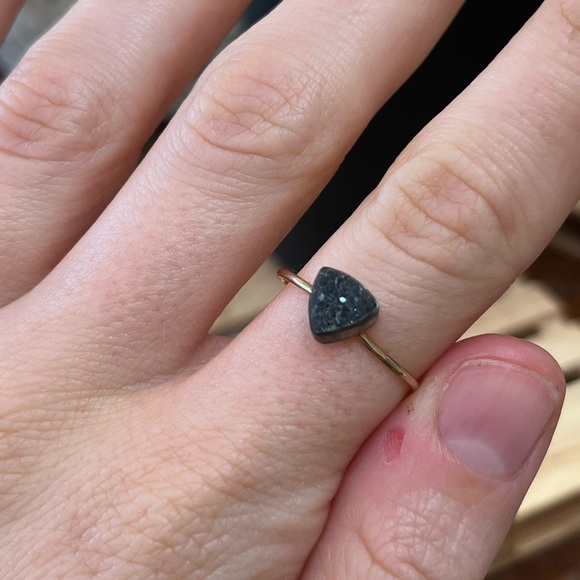 Black + Gold Druzy Triangle Ring - Picture 1 of 4